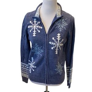 Crystal Kobe Blue Snowflake Zip-Up Cardigan